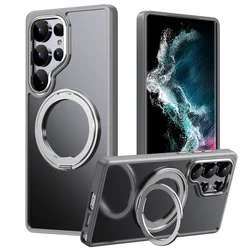 Crystal Clear Magnetic Phone Case with 360° Rotating Kickstand and Shockproof Protection - Galaxy S23 Ultra (Grey)
