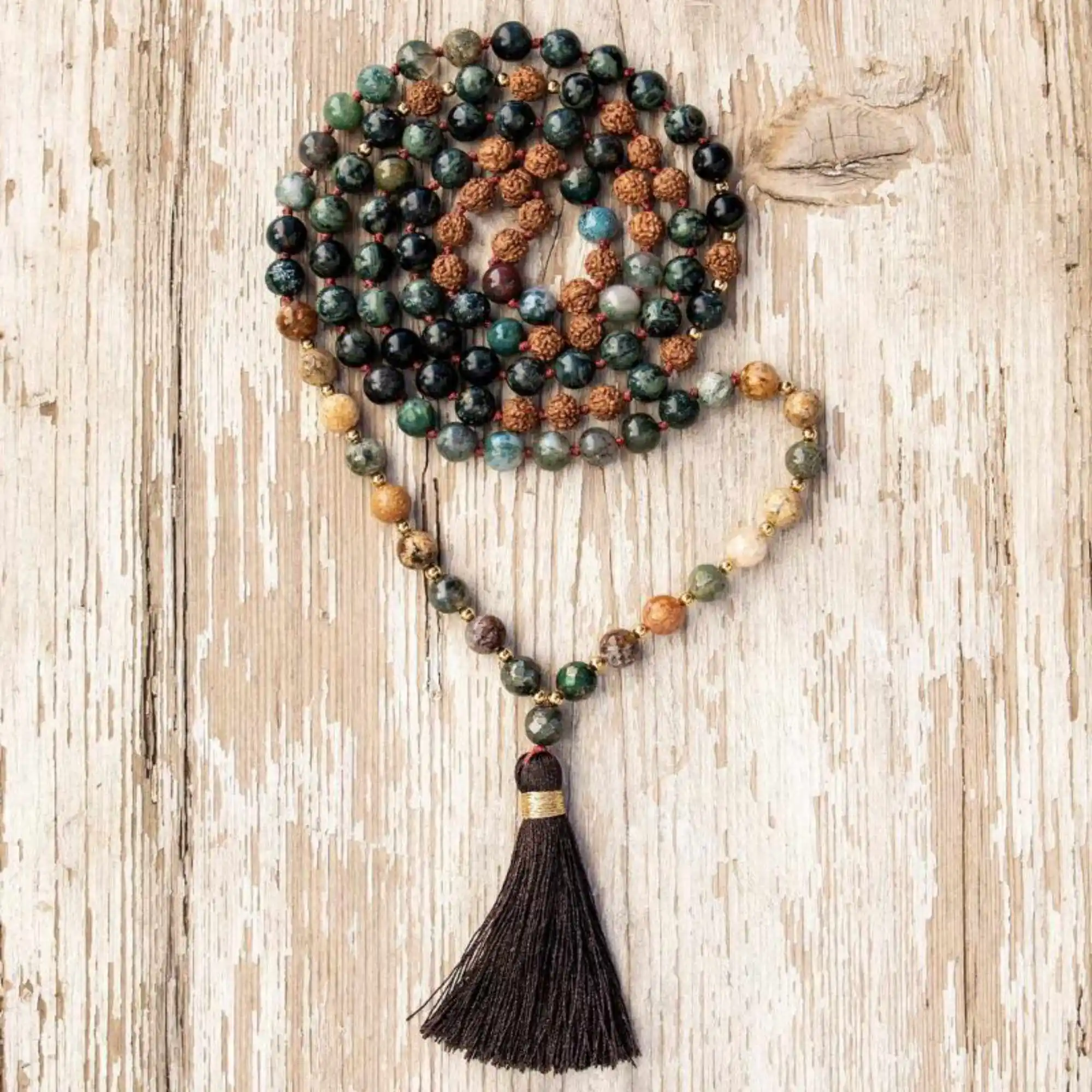 8mm Natural knot 108 Ocean agate Rudraksha Jasper beads necklace Thanksgiving Day Seven Chakras Classic Christmas Lucky Easter