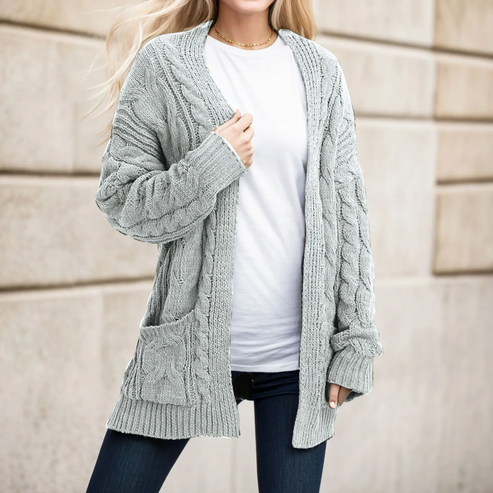 

Autumn Cardigan Women Casual Oversized Knitted Sweater Loose Solid Long Sleeve Knitwear Y2K Female Vintage Twist Knitted Jacket