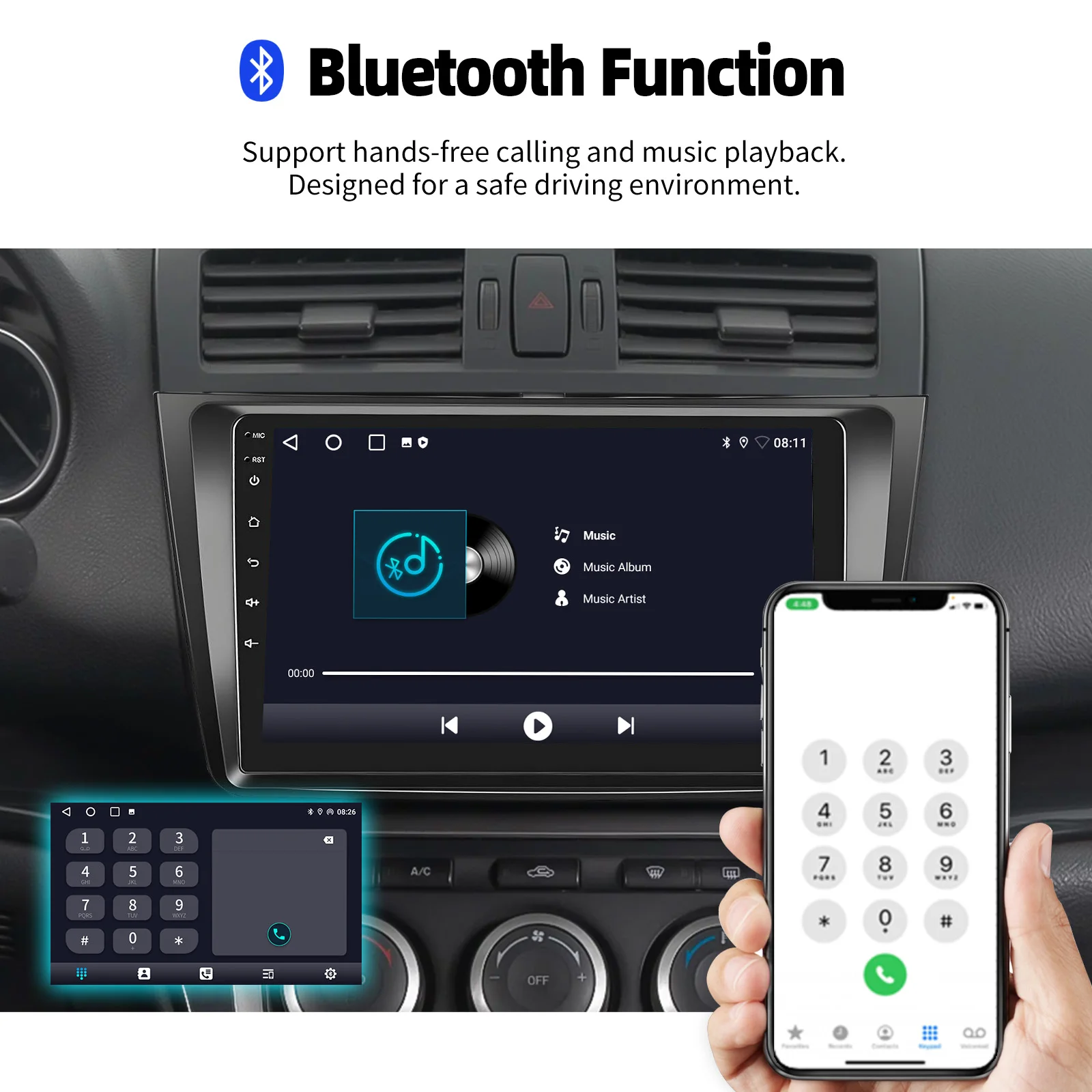 ESSGOO Autoradio Android 15 9" 4+64G / 6+128G / 2+32G für Mazda 6 GH 2007-2013 Wireless CarPlay Android Auto GPS Navigation RDS FM WiFi Bluetooth Mirror Link Touchscreen Lenkradsteuerung CANBUS – Detail 21