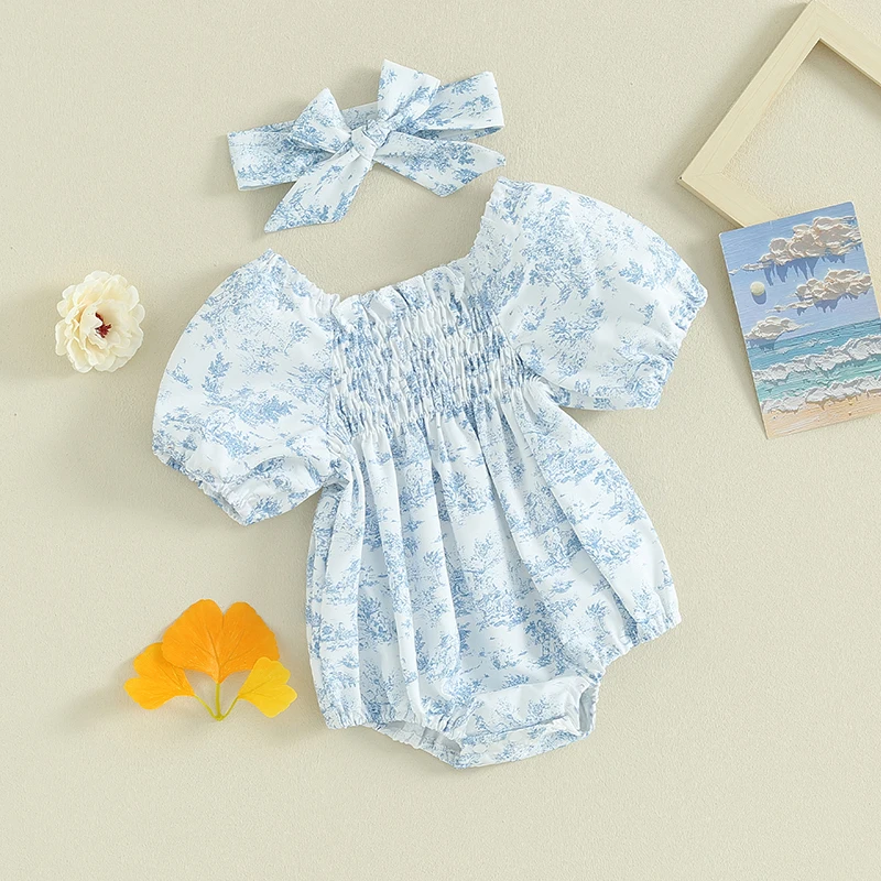 Summer Baby Girls Floral Romper with Headband
