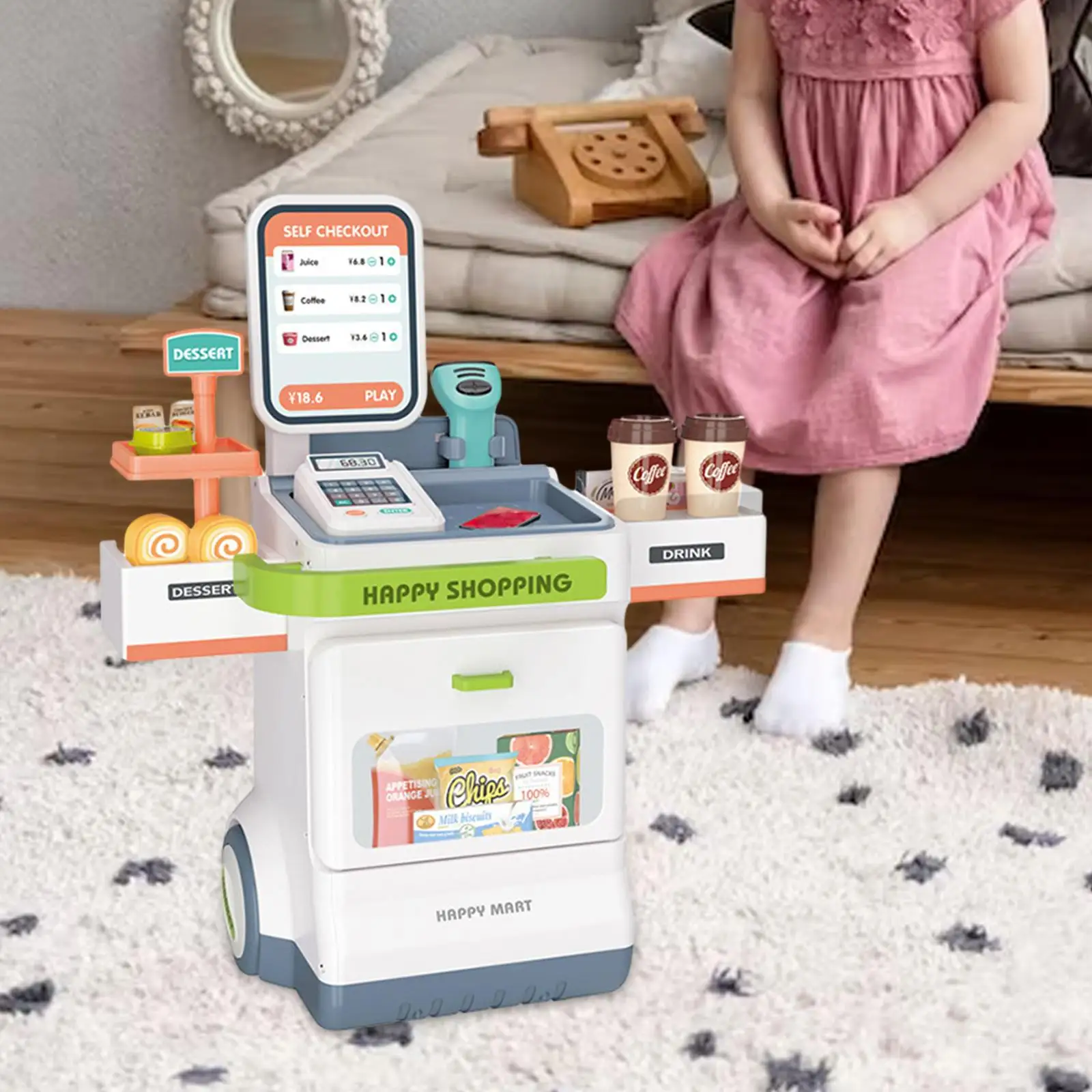 Kids Pretend Play Cash Register Toy Scanners Kids Valentines Gifts Grocery Store Pretend Play for Children Girls Kids Baby Gifts