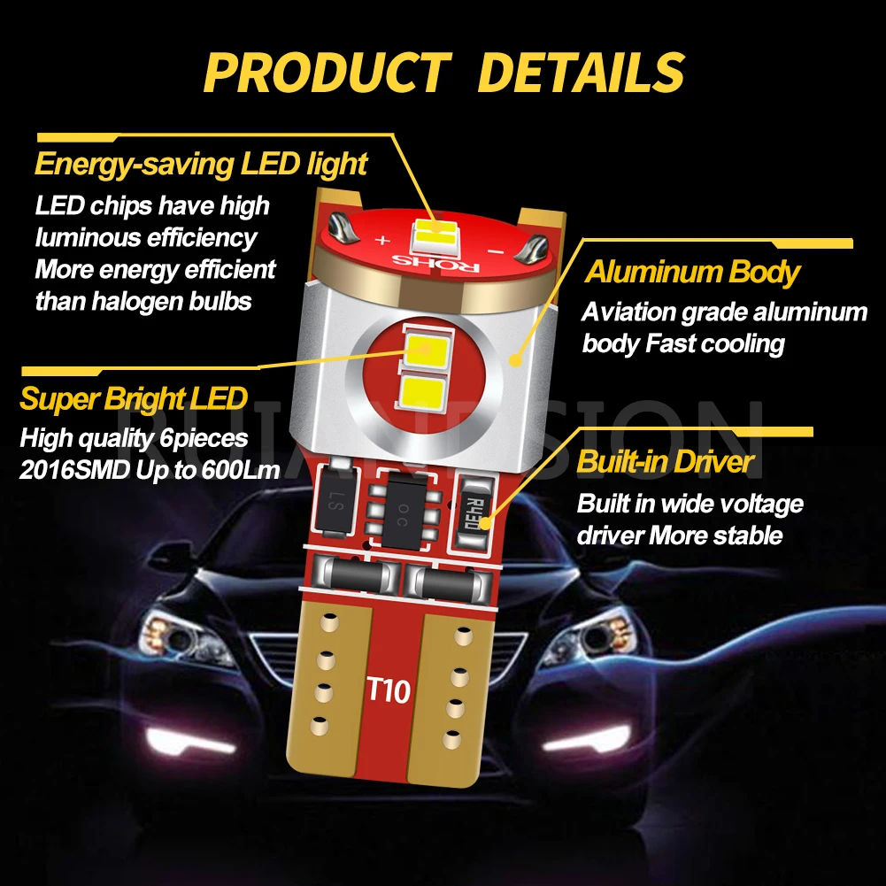 2x T10 LED W5W Canbus ڵ ̵ ׸ , 12V 24V    2016 Ĩ ڵ 6000K  Ŀ  