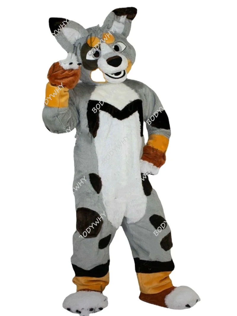 ロング毛皮ハスキー犬マスコット衣装コスプレアニマルファンシードレスコスチュームパレードfursuit広告パレード大人毛皮のようなスーツ Aliexpress ノベルティ 特殊用途