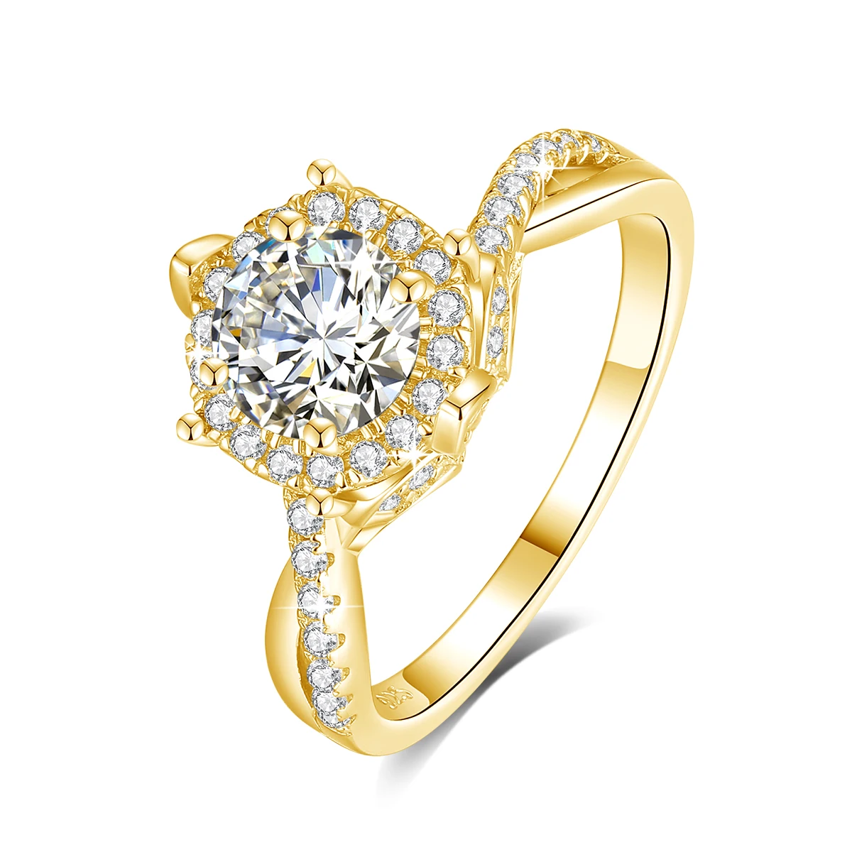 18k Gold Plated 1CT Moissanite Rings for Women Sparkling Diamond Zircon ...