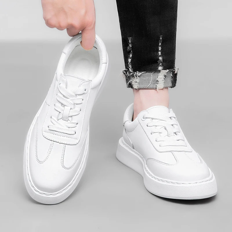 Baskets homme décontractées en cuir véritable à lacets_voghion.com