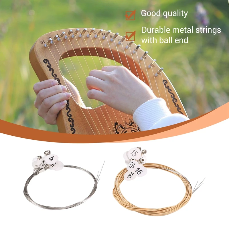 16Pcs/Set Lyre Harp Strings Set For 16-String Lyre Harp Neccessaries Strings Aeccessaries