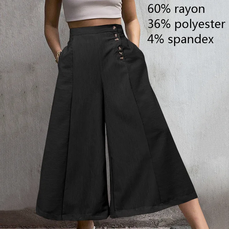 2021 Fashion Women High Waist Striped Pants Autumn Vintage Wide Leg Trousers Casual Buttons Loose Elegant   Pants women's fashion Pants & Capris