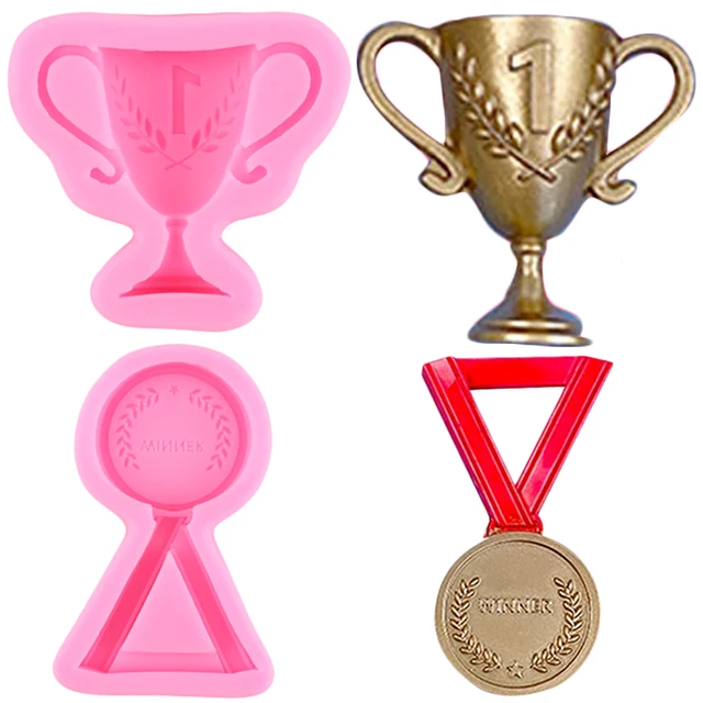 Mini Trófea Alak Fondant Penész Torta Dekoráció Érem Szilikon Formák Sütés Csokoládé Gumpast Cukorkás Agyag