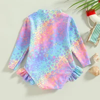 Baby Girl Fish Scale Print Swimsuit 1Piece Long Sleeve Swimwear Floral Zipper Ruffle Toddler Bathing Suit Beach Outfit 3
