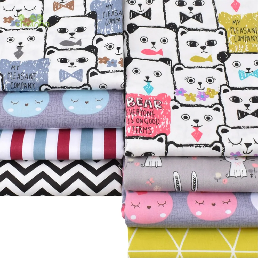 Chainho,Printed Twill Weave Cotton Fabric,Patchwork Cloth,DIY Sewing Quilting Material,8 Designs,2 Sizes,CC333,Cat Rabbit Series