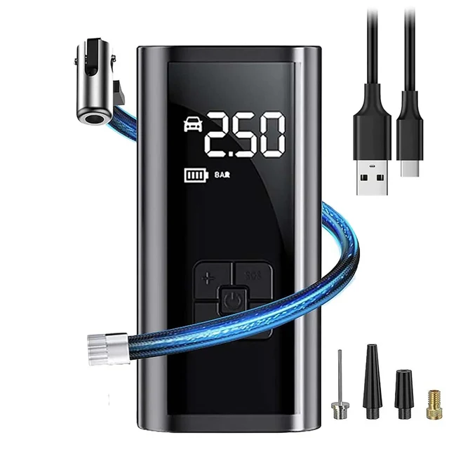 EAFC Portable Rechargeable Tire Inflator – Digital Electric Air Compressor for Cars, Bicycles, and Sports Balls 1