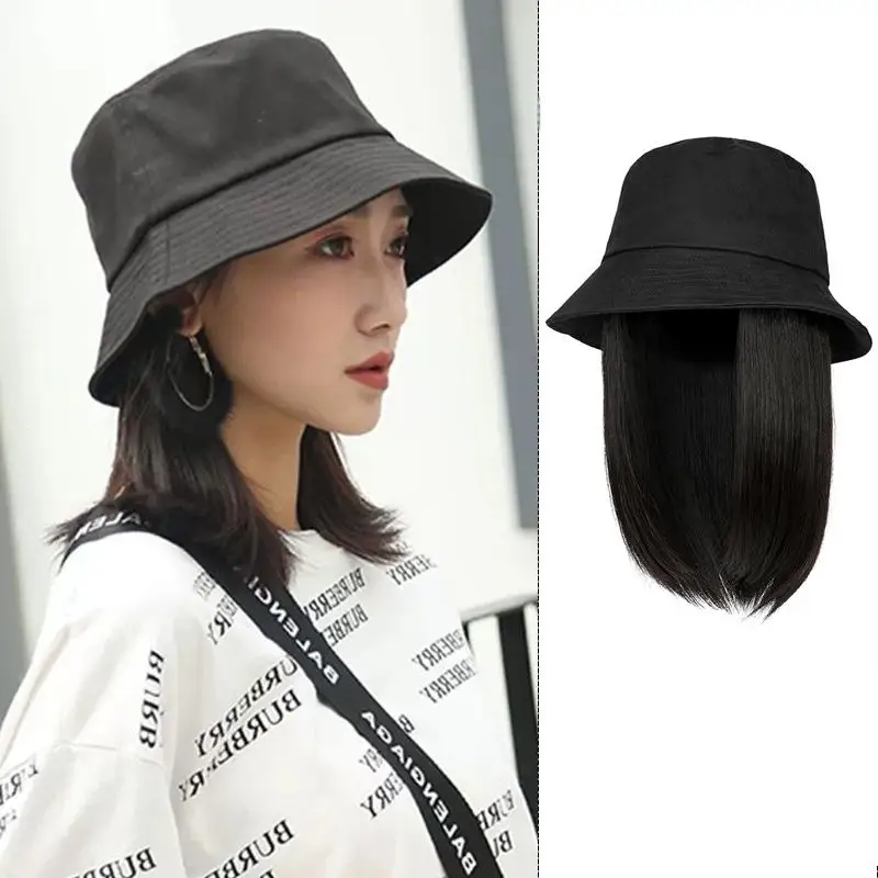 bucket hat synthetic wig mid-length synthetic fiber wig fashion versatile decorative wig