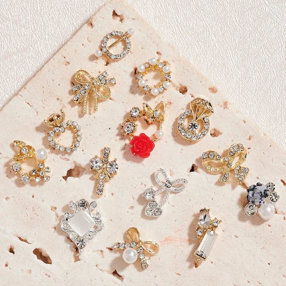 

10PCS/Lot Pendant Chain 3D Alloy Butterfly Nail Art Zircon Pearl Metal Manicure Diamond Nails DIY Accessories Nail Decoration JD