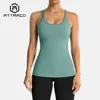 Attraco Women Camisole Racerback Design U-Neck Basic Breathable Sportswear Solid Soft Build-in Shelf Bra Running Tank Tops 1