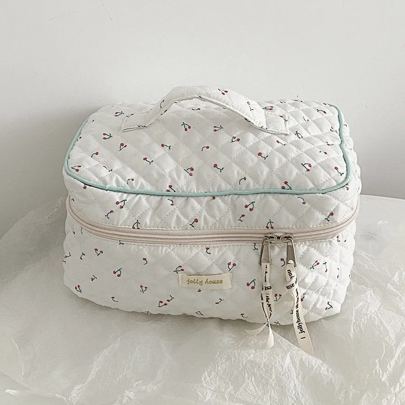 Cute Quilting Cotton Makeup Bag Women Zipper Cosmetic Organizer Female Cloth Handbag Box Shape Portable Toiletry Case For Girls 5