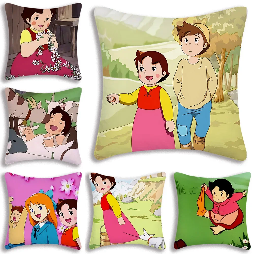 Pillow Cartoon Heidi Peter And Grandpa Alps Goat Mountain Sofa Decorative Home Double-sided Printing Short Plush Cushion Cover