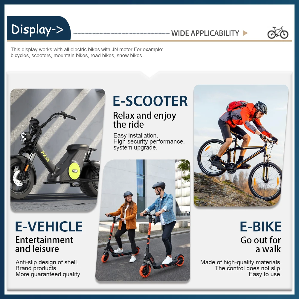 Electric Bike LCD Display with UART 2 Communication SM/Waterproof Connector for Electric Bike accessory 36V-72V UKC1