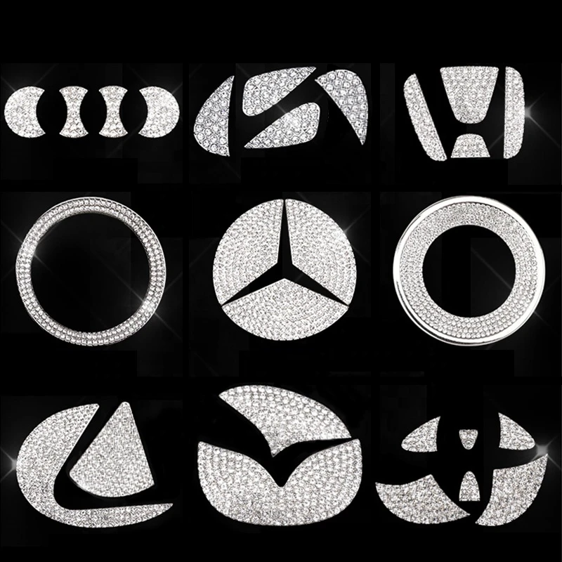 Car Steering Wheel Crystal Emblem Logo Diamond Sticker Decal Cover