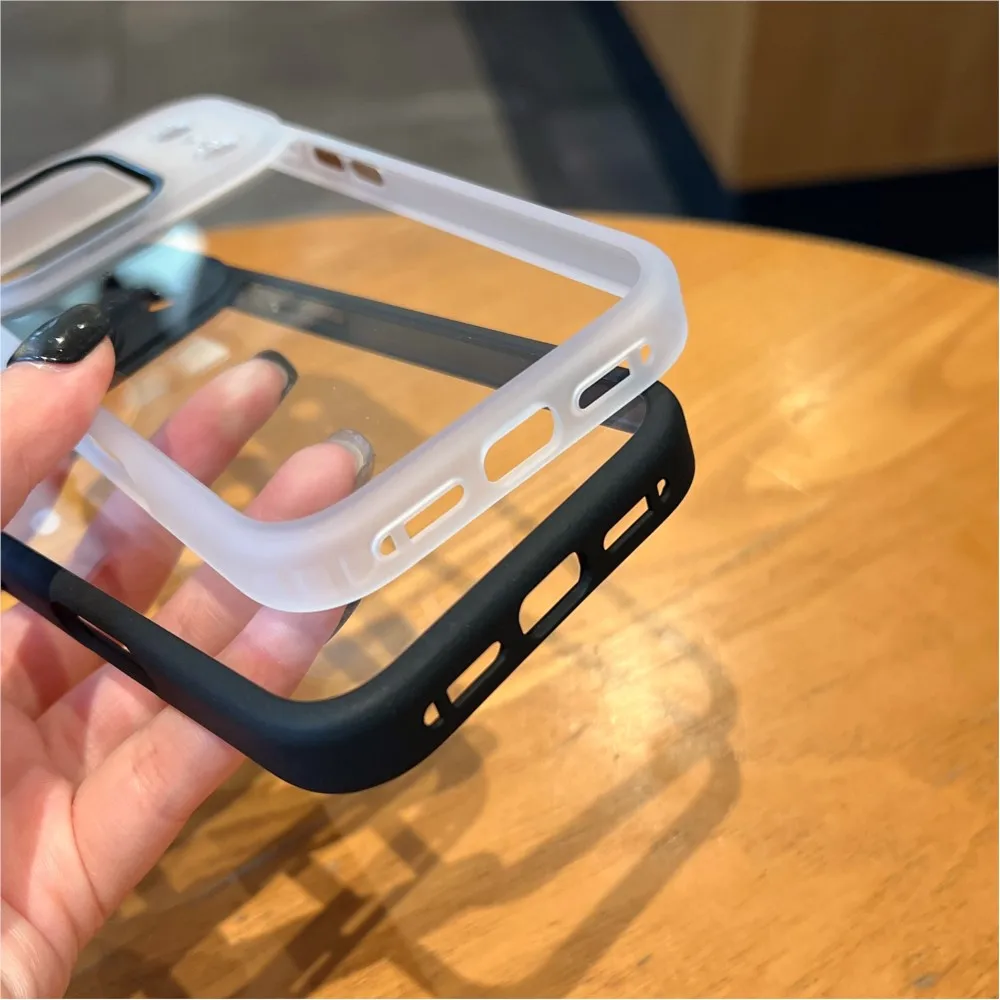 Luxury Metal Lens Frame Shockproof Transparent Acrylic Phone Case