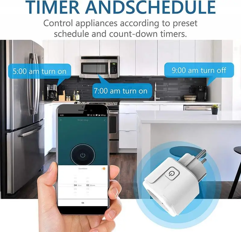 AUBESS 16/20A 스마트 소켓 WiFi 플러그 EU 전원 모니터 타이밍 기능 Alexa Google Home Yandex 용 Tuya 스마트 홈 소켓 콘센트