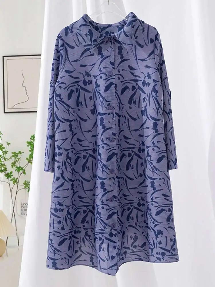 LANMREM Elegant Printing Pleated Dress Women Lapel Single Breasted Mid Length Dresses Fashion Party 2025 Spring New 2AA1888 - Image 6