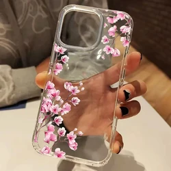 Pink Cherry Blossom Transparent Silicone Phone Case - iPhone 15 Plus (Transparent)