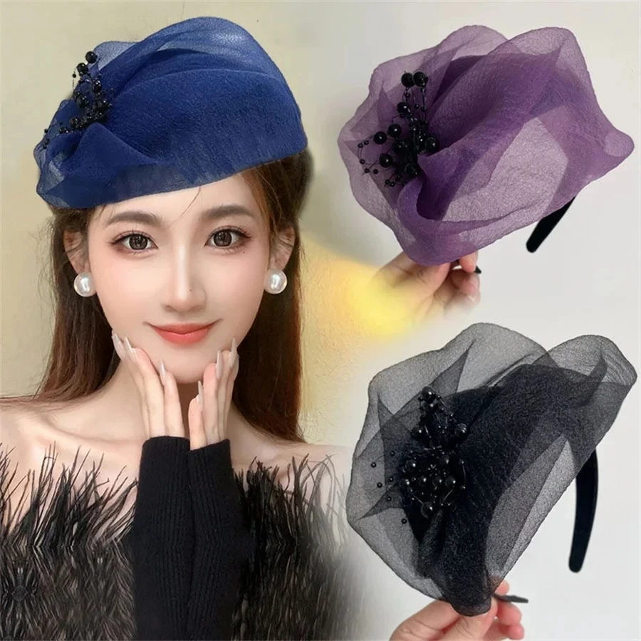 여성용 시니어 블랙 베일 탑 햇 레트로 헤어밴드, 웨딩 헤어 액세서리, 저녁 파티 머리 장식, 신부 헤드피스, 머리띠 쥬얼리