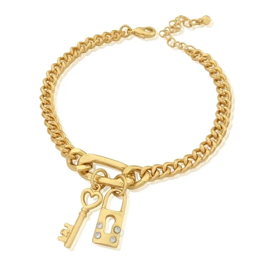 

Vintage Punk Cuban Lock Pendant Bracelets Set for Women Men Alloy Metal Beaded Link Snake Chain Bangle Charm Friend Hand Jewelry