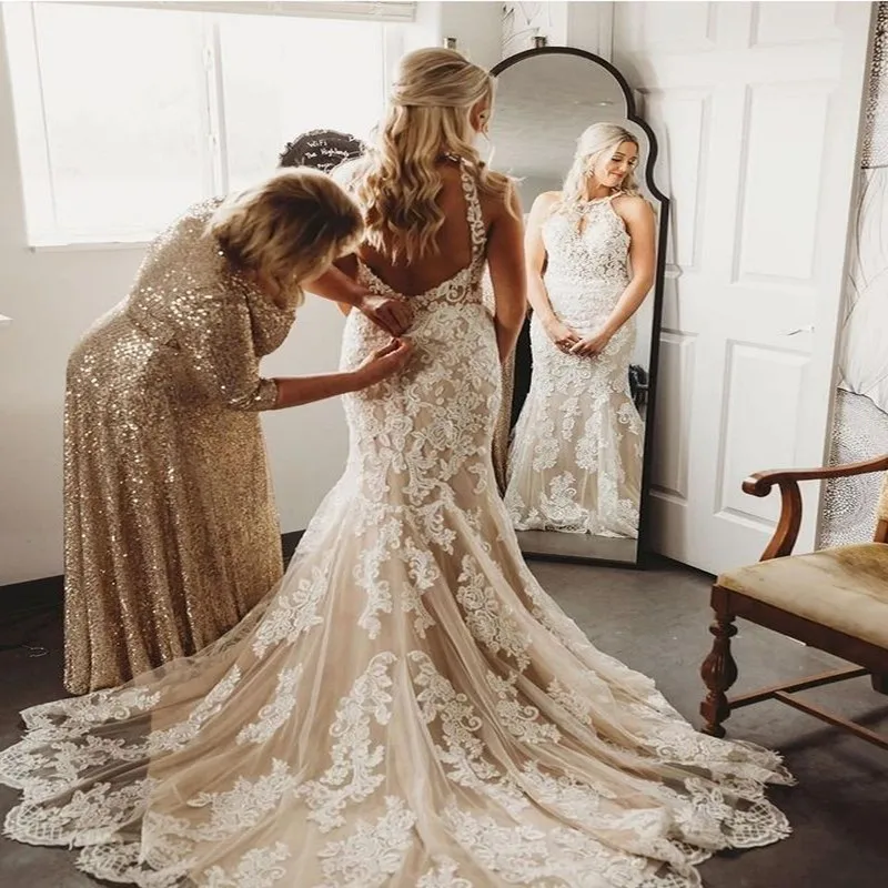 retro-lace-mermaid-wedding-dresses-2022-champagne-halter-neck-backless-bridal-gowns-designer-robe-de-novia