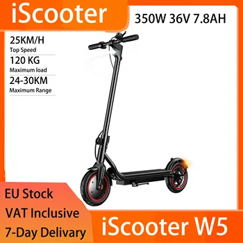 Scooter elettrico pieghevole iScooter W5 da 8,5", 350 W, 7,8 Ah, 24-30 km, 30 KM/H, disco+freno elettronico, IPX4, 120 kg, nero