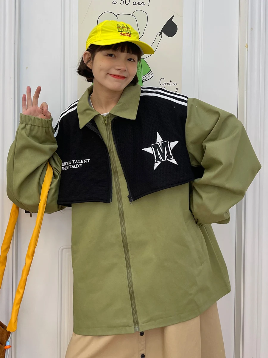 

Женская куртка в полоску, свободная куртка в американском стиле, с принтом звезд, для весны, 2023