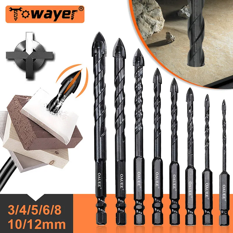 Cross Hex Tile Drill Bits 3-12mm for Ceramic Tile Marble Concrete  Brick Punch Hole Opener Glass Hard Alloy Triangle Bit Tool 3 12mm 4 flute cross hex tile drill bits set for ceramic tile glass concrete hole opener brick hard alloy triangle bit tool kit