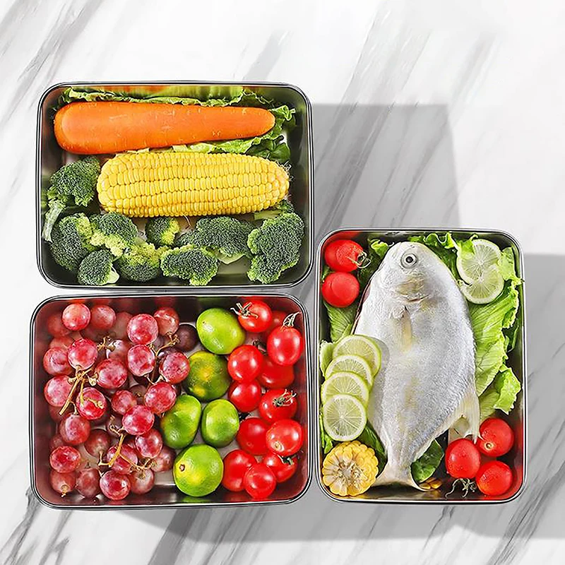 Stainless steel Square Plate with Lid Food Grade Thickened Metal Baking Dish for Oven Kitchen Tray
