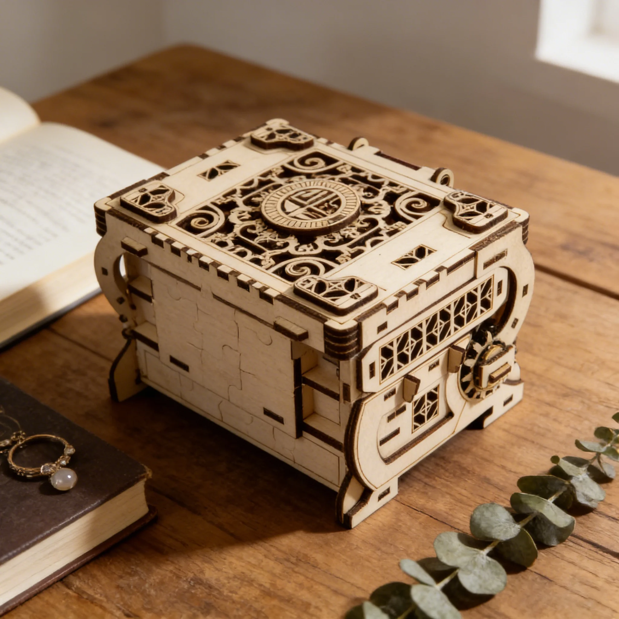 1 Wooden 3D Puzzle Jewelry Box, DIY Wooden Assembly Model, Creative Holiday Decor Gift, Perfect for Family Assembly - 3