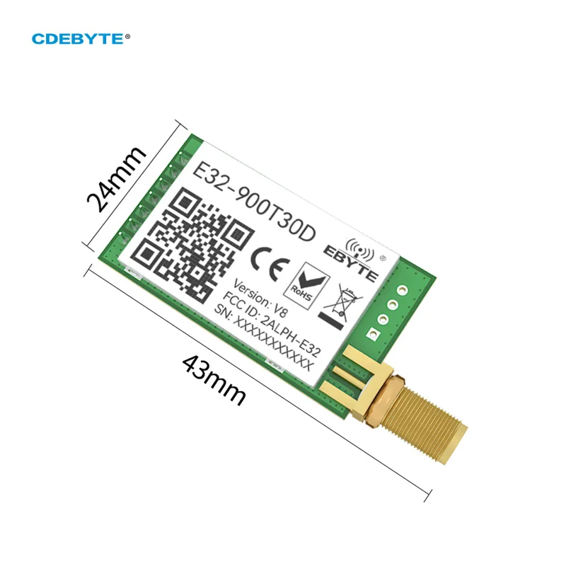 LoRa Modulation 30dBm 868/915MHz Wireless Serial Port Transmitter 1W CDEBYTE E32-900T30D-V8.X SMA-K Antenna DIP 8km wireless module