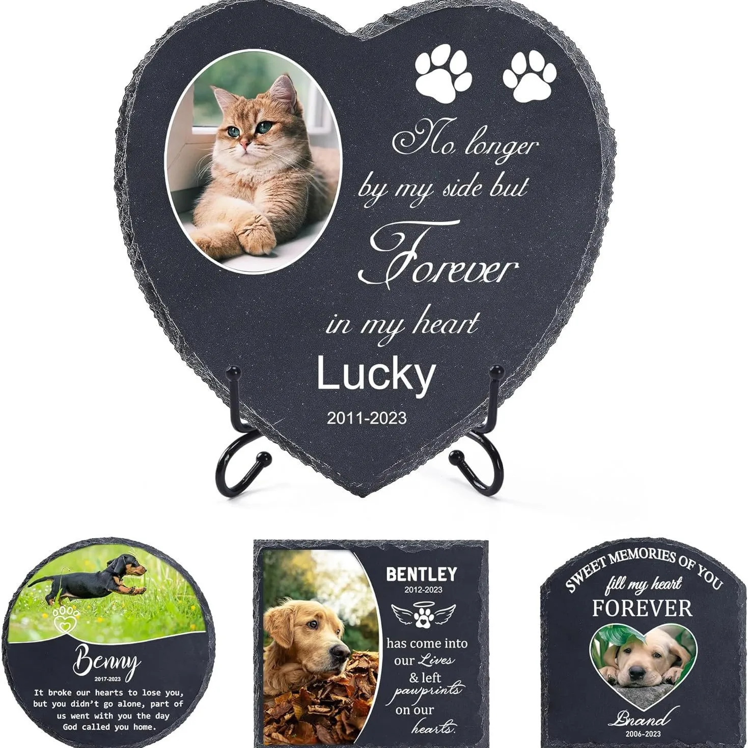 Personalized Pet Memorial Stone with Text Photo Name Printing Dog Grave Marker Plaque Garden Stone Slate Tombstone