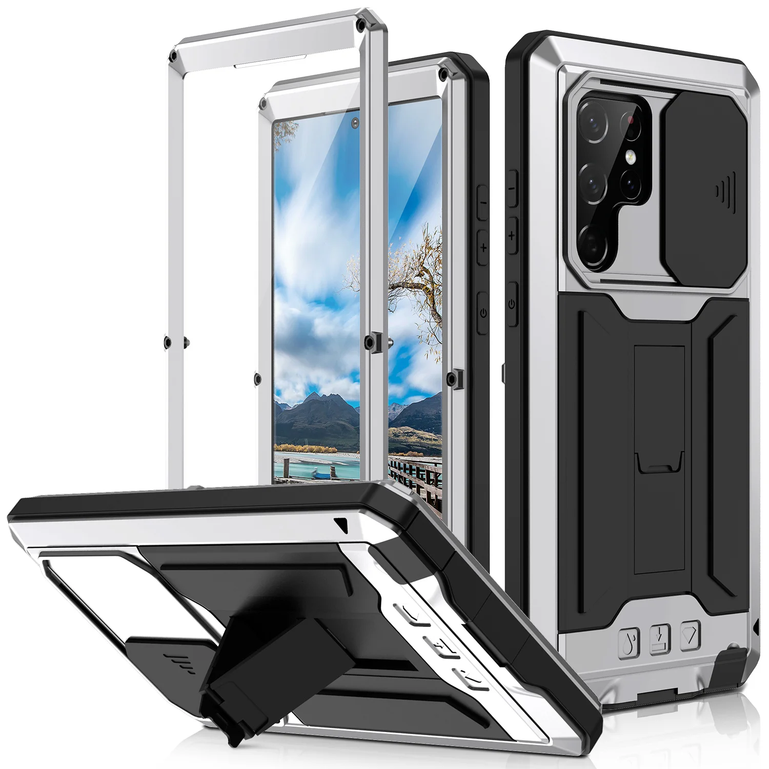 Ultimate 360° Protection Heavy Metal Armor Case - Shockproof with Built-In Stand and Glass Cover