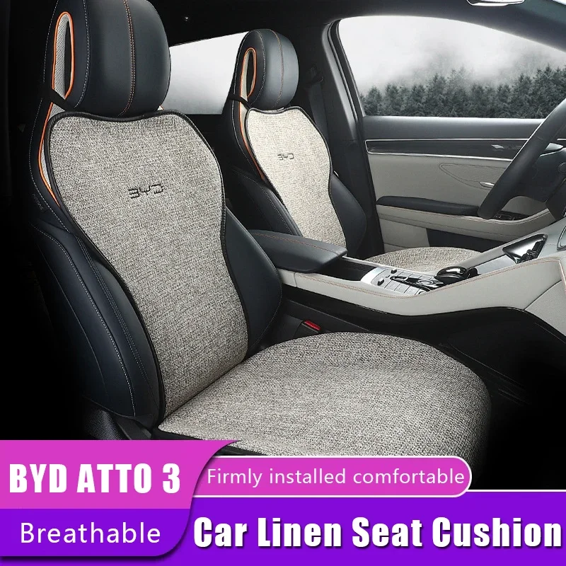 

Car Seat Cover for BYD Atto 3 Yuan Plus 2022 Linen Breathable Front Rear Seats Cushion four seasons Universal Auto Accessories
