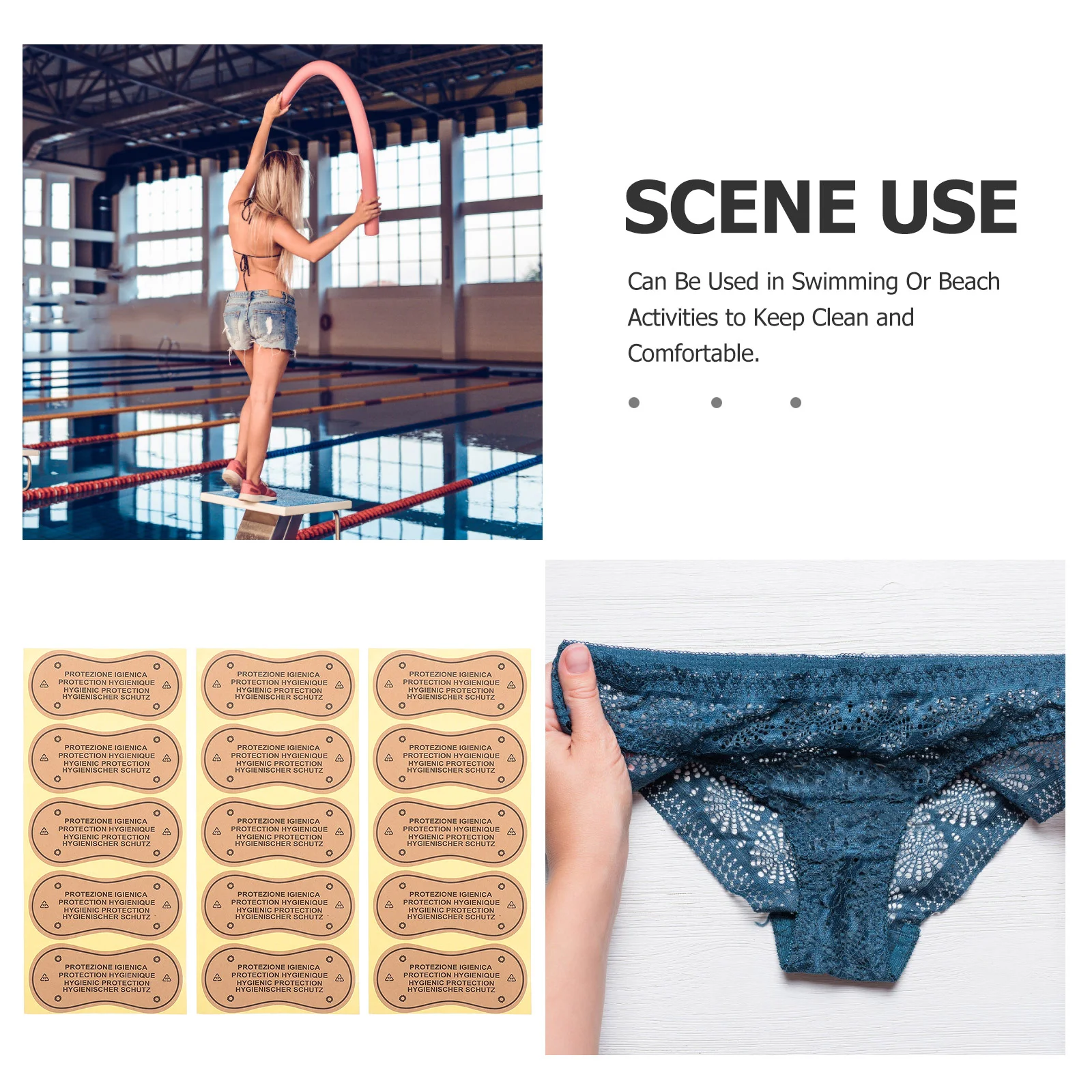 100 Pcs Sanitary Pants Girls Swimsuits Thong Panty Liners Waterproof Adhesive Labels Bikini