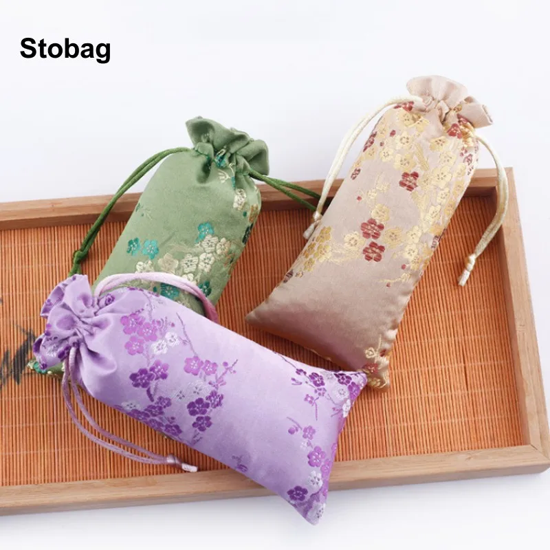 

StoBag 5pcs Chinese Cotton Long Drawstring Bag Cloth Gift Jewelry Packaging Storage Bundle Pocket Reusable Pouches Portable