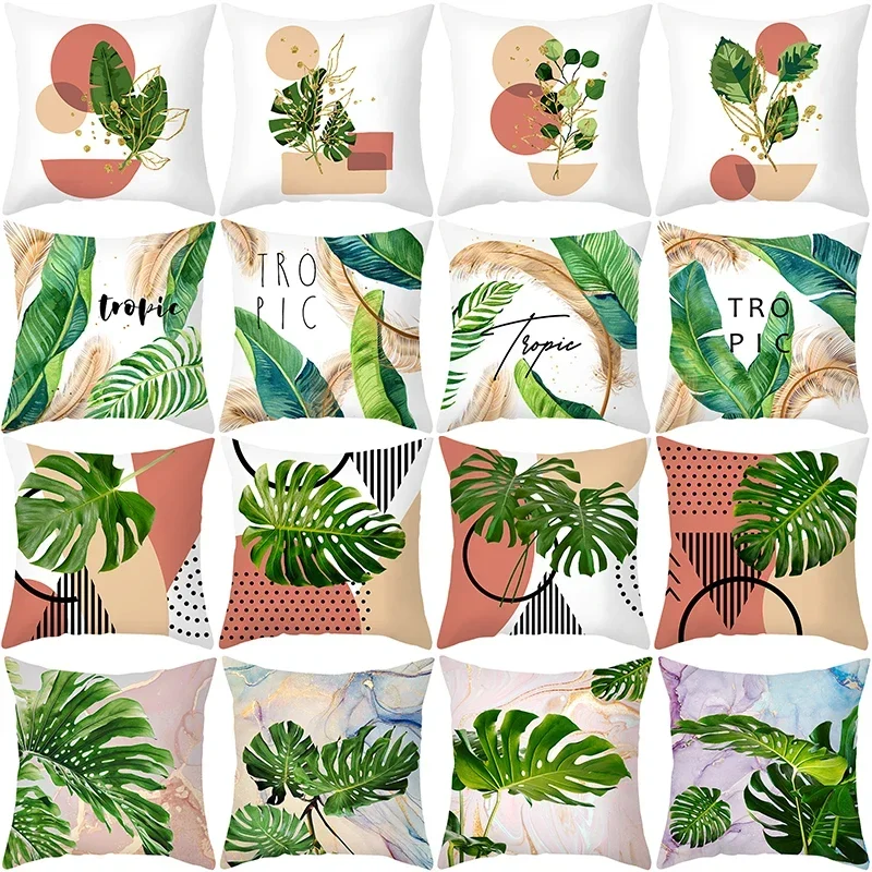 

Nordic Tropical Plant Tortoiseshell Leaf Printed Square Pillowslip Polyester Cushion Cover Pillowcase Living Room Home Decor