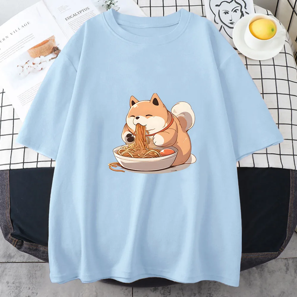 Shiba Inu Ramen Graphic T-Shirt - Women's Summer Harajuku Style Fashion Top