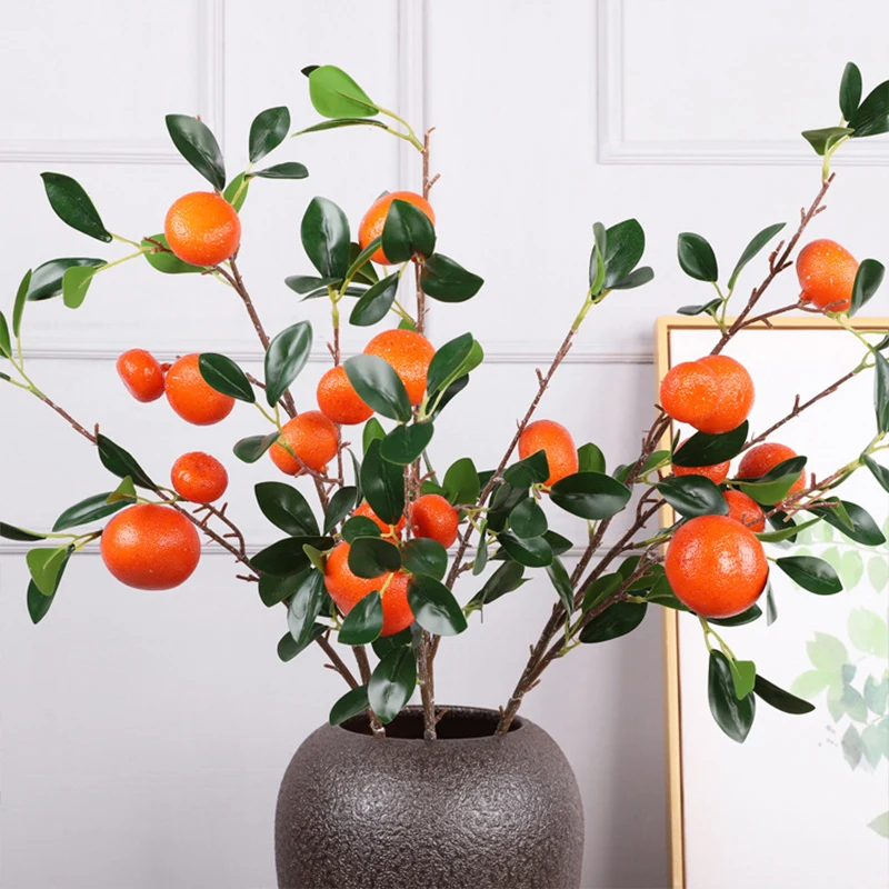 88Cm Frutti Artificiali Rami Arancioni Oggetti Di Scena Di Frutta Finta Con Foglie Verdi Kumquat Home Office Room Garden Decorazione Di Capodanno