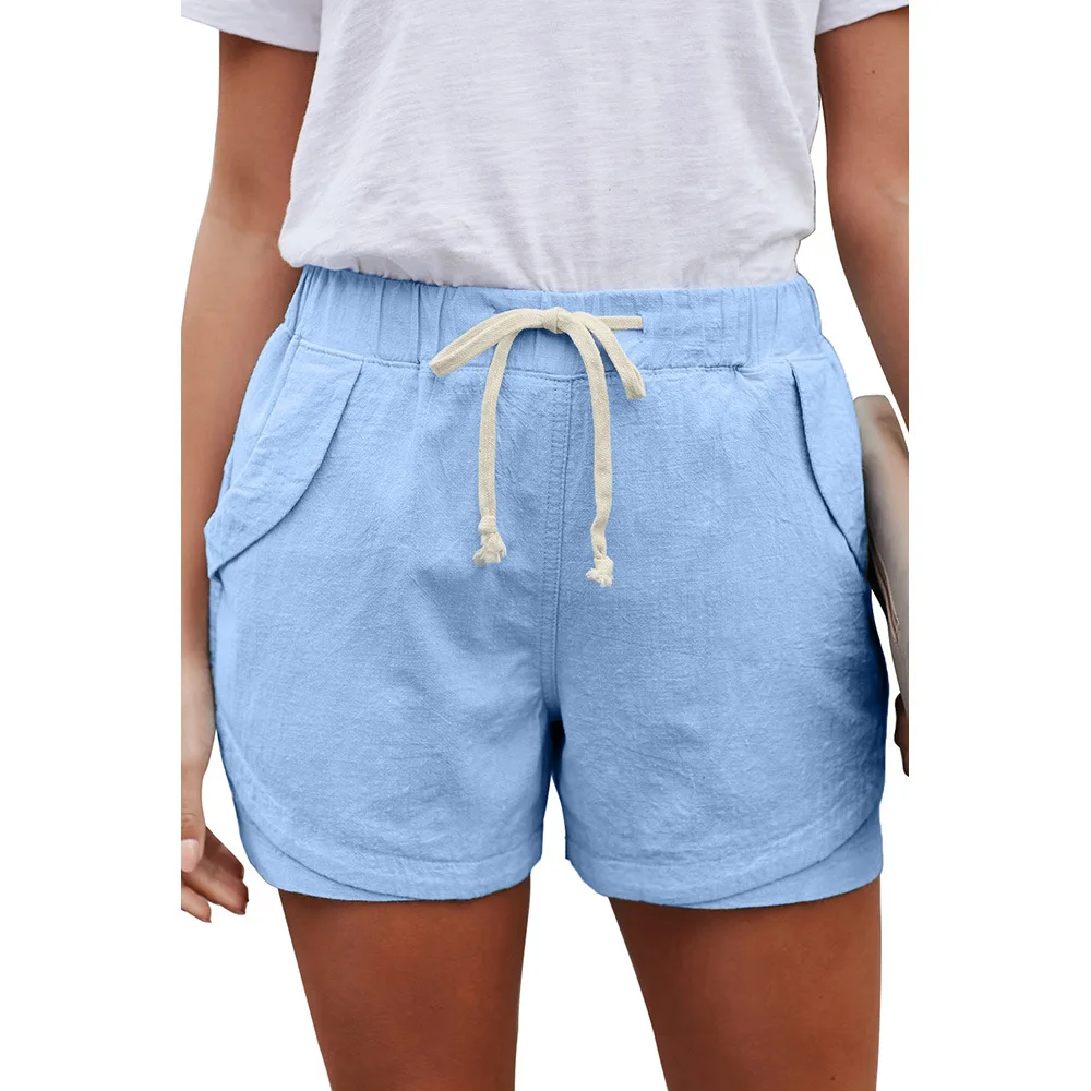 Women's High-Waisted Drawstring Loose Shorts with Pockets, Comfortable Sports Pants, Surf Vacation Beach Shorts, Summer, New, 20