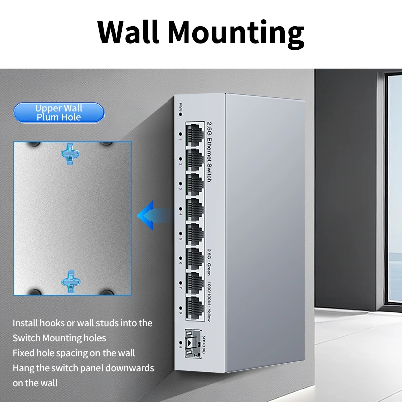 HORACO 2.5GbE Unmanaged Ethernet Switch 8 Port 2.5GBASE-T Network Switch 10G SFP+ Port Plug and Play Fanless Homelab network switch ethernet network