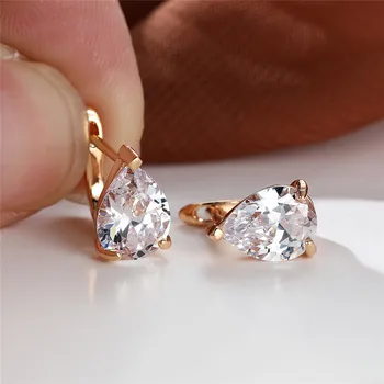 Cute Female White Zircon Stone Clip Earrings Vintage Gold Color Small Wedding Jewelry For Women