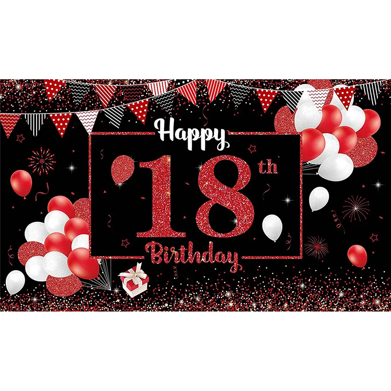 Alles Gute zum 18. Geburtstag Hintergrund 18 Jahre alt Party Dekor Banner  Poster rot schwarz Ballon Fotografie Hintergrund für Mädchen Junge Brauch -  AliExpress