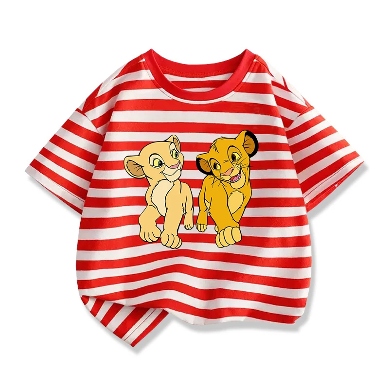 Potdemiel Cute The Lion King Kids T-shirts Summer Striped Short Sleeve Boys Girls Tee Shirt Child Cartoon Simba Tops Clothes 5
