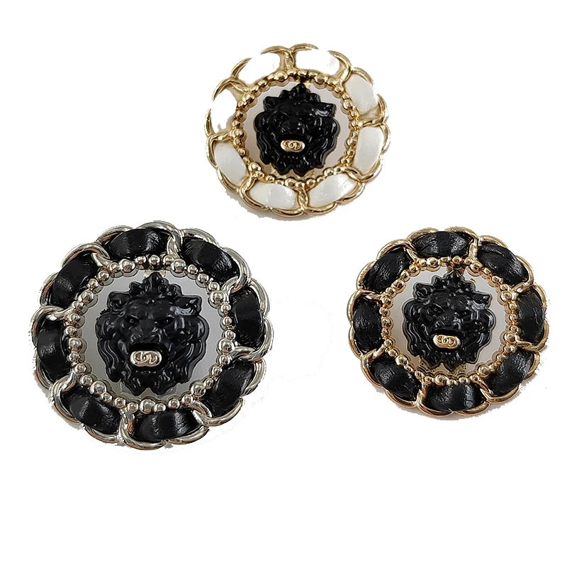 Bottoni con testa di leone incisa, con gambo, in metallo di alta qualità, per vestito o camicia, bottoni fai da te, confezione da 10, Silver, 23 mm